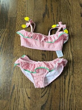 Mini Boden Pink and White gingham bikini with lemon ties size 4-5 years